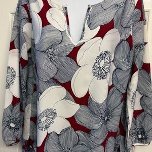 Merona Red and White Floral Blouse